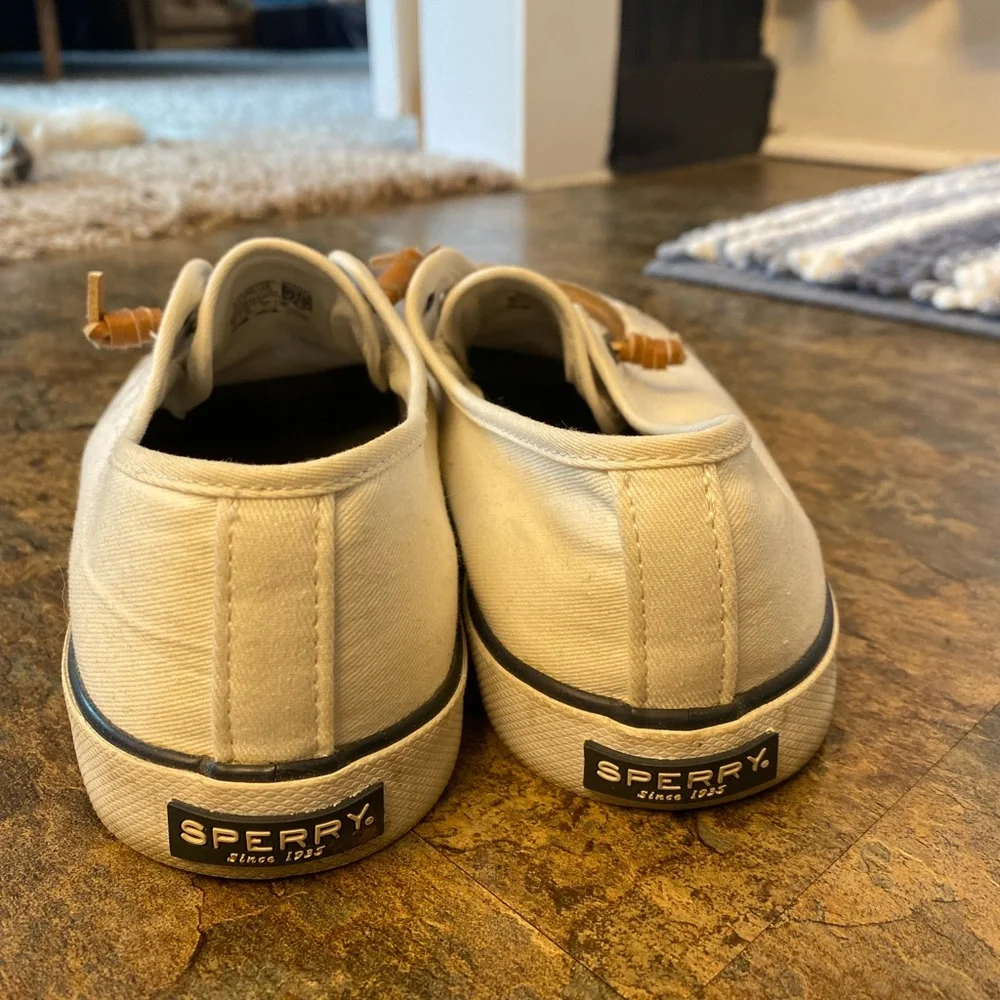 Sperry Cream Canvas Shoes with Tan Laces - Picture 3 of 4